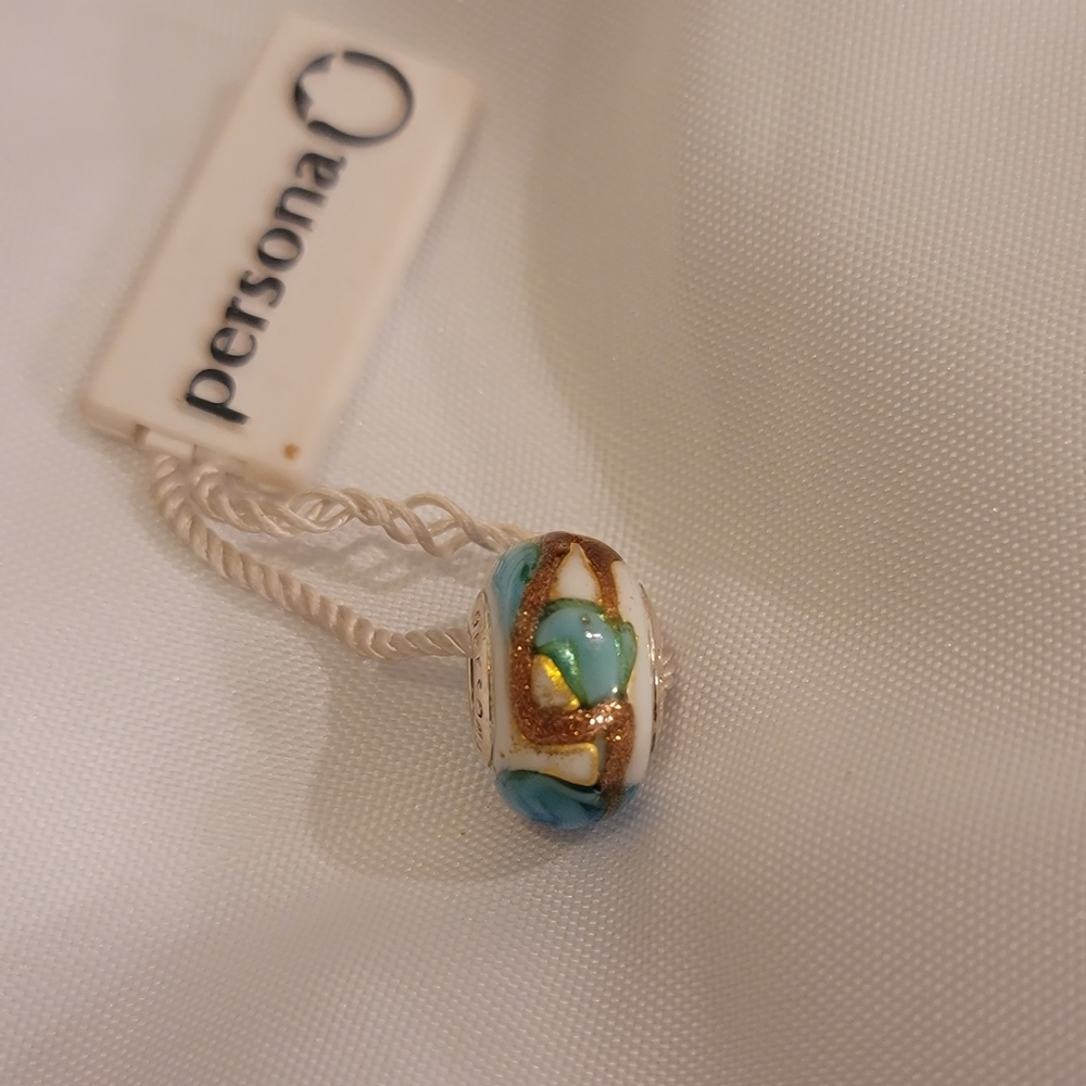 Persona Murano Glass Sterling Silver 925 Blue,Gold,Copper,White Bead Charm NWT